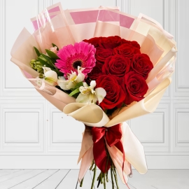 Bouquet rosas, astromelias y gerbera