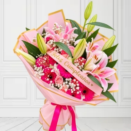 Ramo de Flores Surtidas con Lirios y rosas – Feliz Cumpleaños