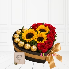 Corazón floral con chocolates