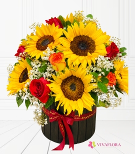 Cilindro en rosas y girasoles