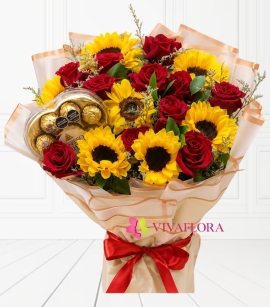 Arreglo de girasoles y corazon de chocolates🍫🌻
