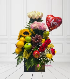 Arreglo Floral y Frutal con Globo